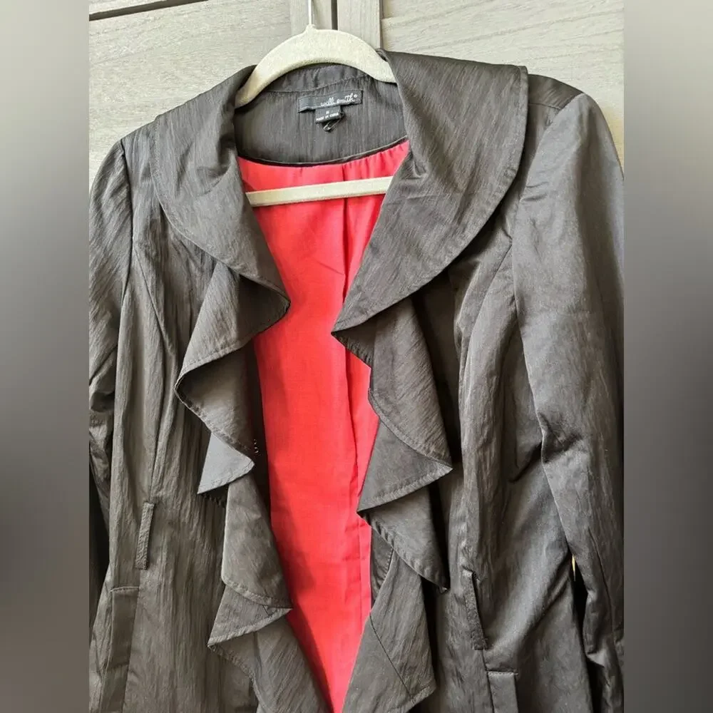 Willi Smith Retro Vintage Black Ruffle Blazer with Red Interior Lining Size S